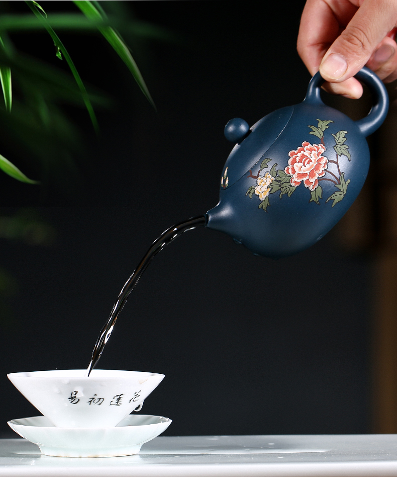 純手工紫砂壺，小巧琺瑯印花紫砂壺