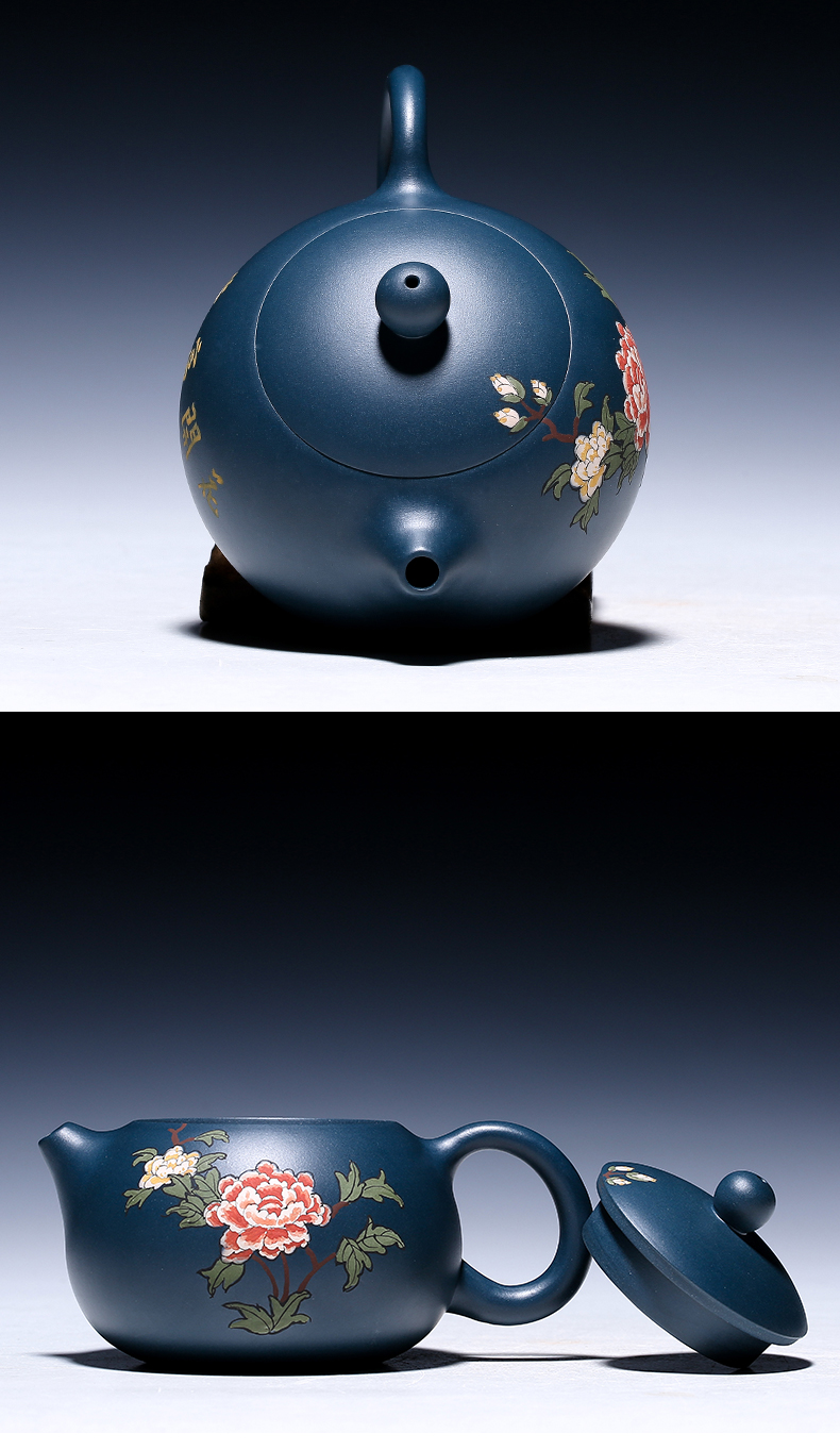 純手工紫砂壺，小巧琺瑯印花紫砂壺