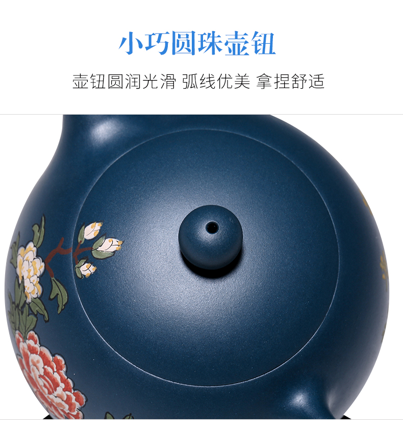 純手工紫砂壺，小巧琺瑯印花紫砂壺